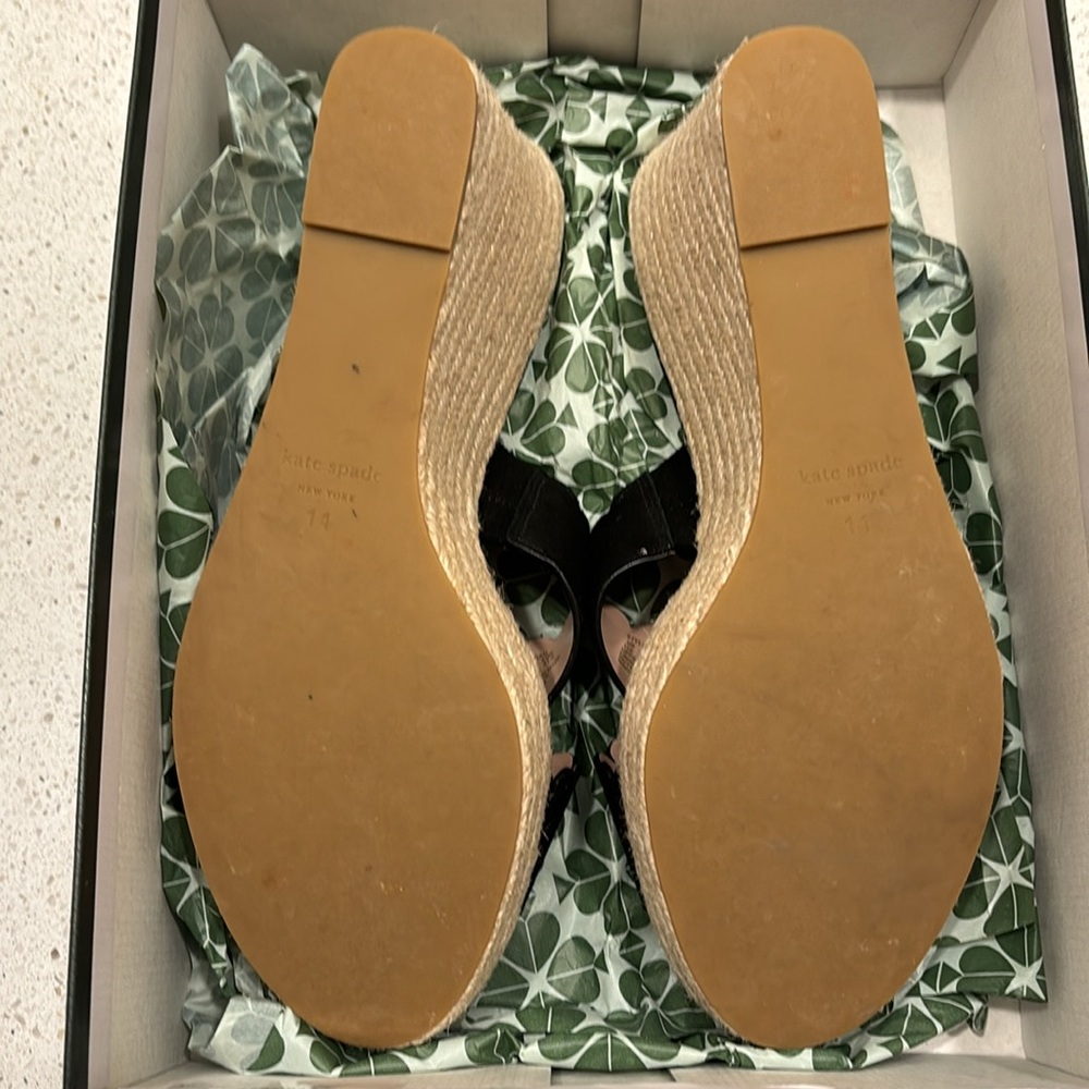 Like New! Kate Spade Black Suede Tegan Espadrille Wedge Sandal Size 11 - Picture 3 of 9